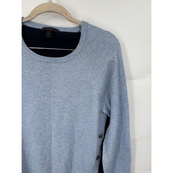 J. Crew Angora Wool Blend Button Side Elbow Patch Sweater Top Women Medium Blue - Picture 6 of 7